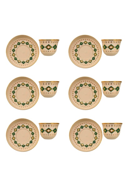 DUKKANI ISTANBUL Turquoise Diamond for 6 People - Porcelain Tea Plate and Gawa Cup