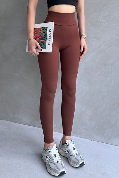 mymoda Women's Brown Gathering Ribbed Tights
