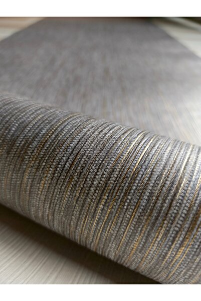 KMS HOME Antrasit Işıltılı Gold Çizgili Silinebilir Kabartmalı Sade Duvar Kağıdı 5 M²