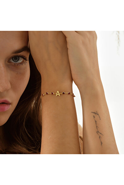 Queen Silver Jewelry 925 ayar gümüş HARF bileklik kırmızı renk geçişli tamtur