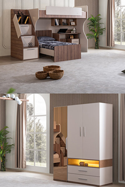 Setay Ranza, Milano Genç Odası Takımı Çift Kişilik Çalışma Masalı Modern Ranza + Üç Kapaklı Modern Dolap
