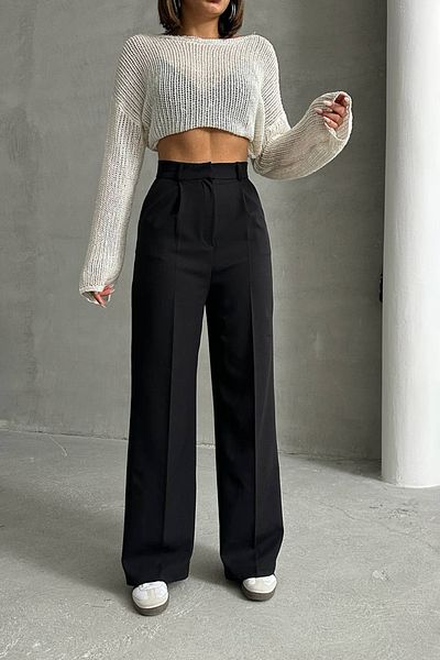 Neşeli Butik Women's Black Atlas Palazzo Trousers - Nbg061