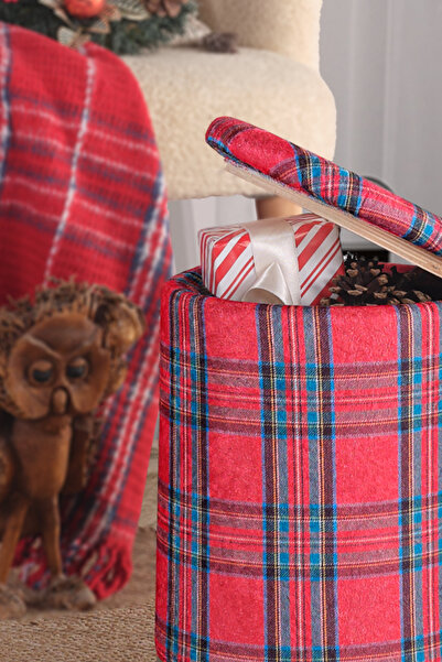 Eponj Home Comfort 2li Puf Yuvarlak Sandıklı Ecose Kırmızı