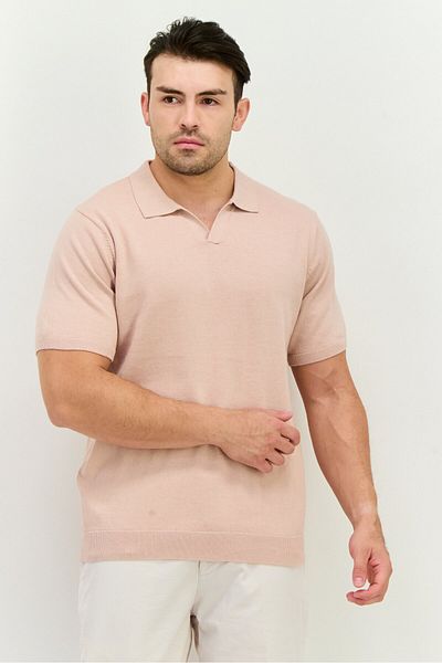 French Connection Men Regular Fit Solid Short Sleeves Polo Shirts, Old Rose