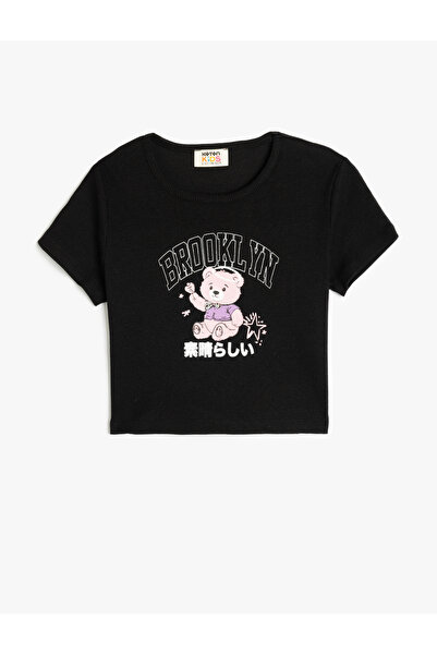 Koton Teddy Bear Printed Crew Neck Μαύρο Παιδικό T-Shirt 5SKG10247AK