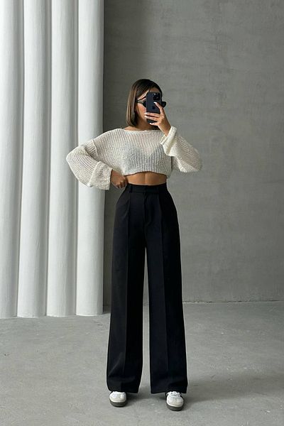 Neşeli Butik Women's Black Atlas Palazzo Trousers - Nbg061