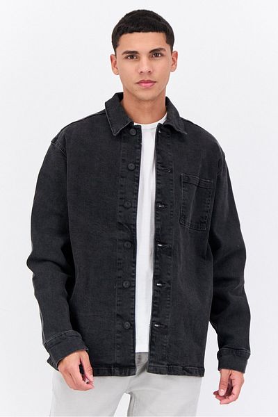 French Connection Men Washed Denim Jacket, Grey