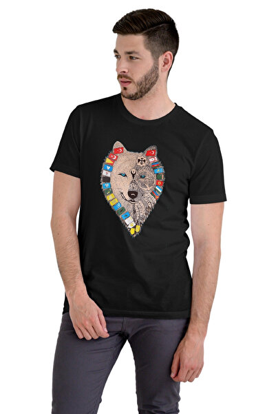 Texclusive İlk Türk Devletleri Bayrakları Bozkurt Tshirt Siyah Götürk Tengri Tişört