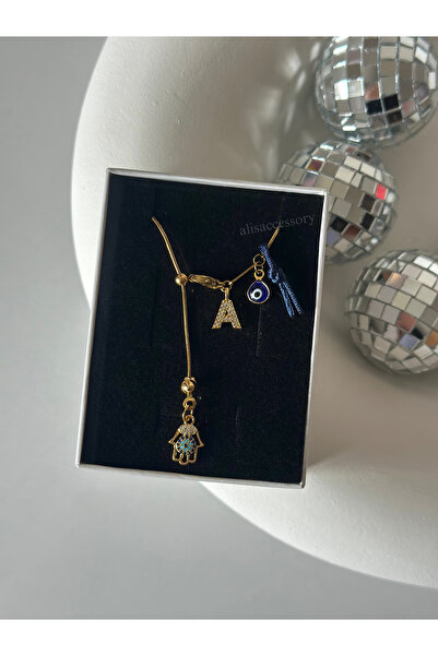 Alis Accessory Asansör zincirli harfli fatma ana eli kolye