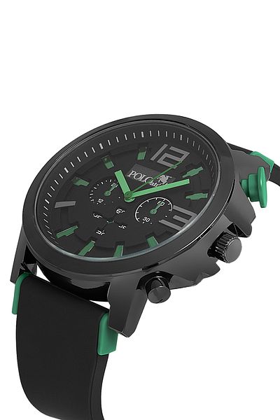 Polo Air Silicone Cord Sport Men Wrist Watch Black Green Color Pl-0983E3X