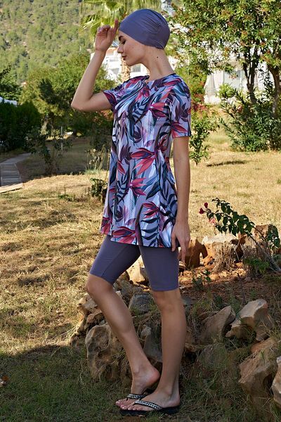 Ruko Maio 23160-2 Women's Large Size Half Sleeve Semi Hijab Swimsuit