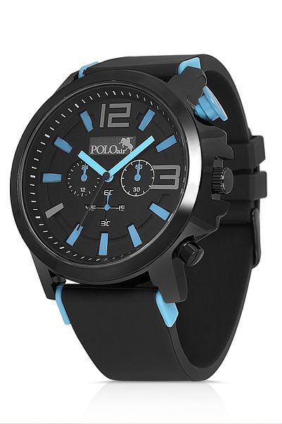 Polo Air Silicone Cord Sport Men Wrist Watch Black Blue Color Pl-0983E2X