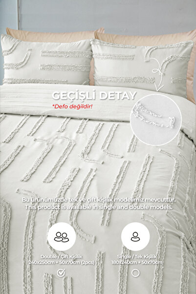 Evlen Home Collection Sasha Cotton Embossed Bed Set - Double, 3 Pieces, Padded, Cream White