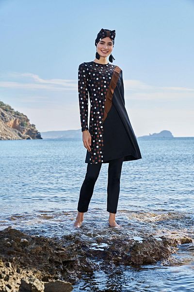 Ruko Maio 23107 - Micro Lycra Fabric, Cross Polka Dot Hijab Swimsuit