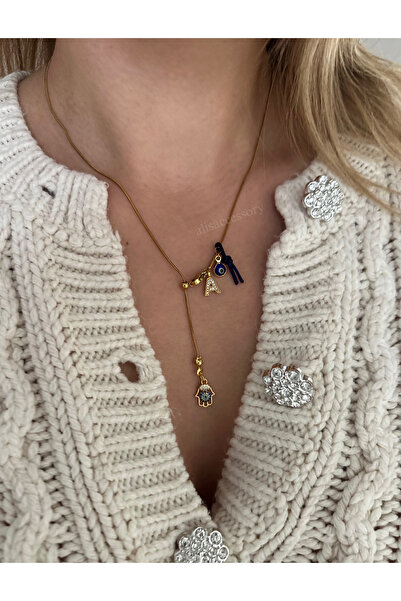 Alis Accessory Asansör zincirli harfli fatma ana eli kolye