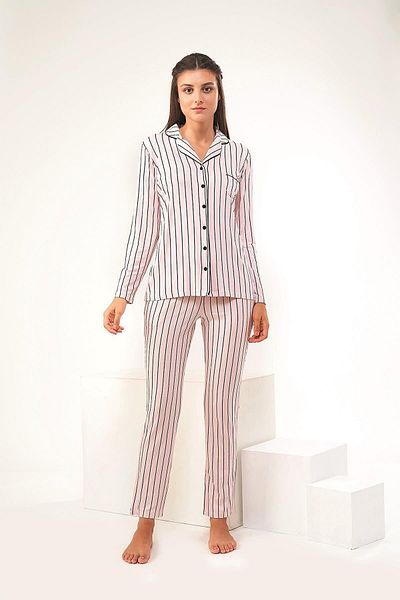 Pjs Pijama Pjs 22447 Set pijamale cu nasturi în dungi pentru damă