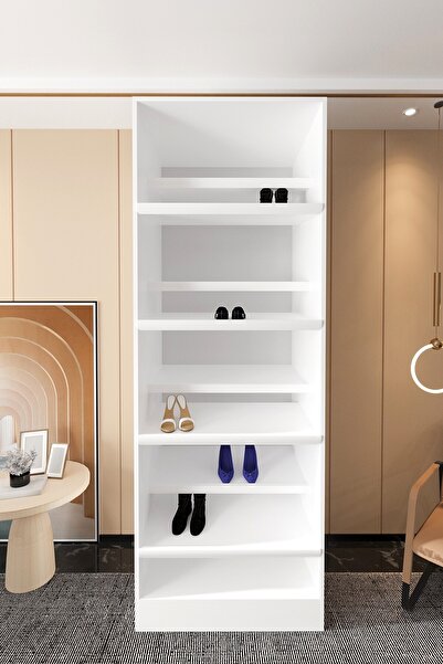 Mercie 80 cm'lik 8 Raflı Ayakkabılık Giyinme Dolap-BEYAZ