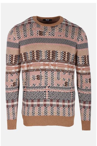 NCS سترة جينز قطنية ضيقة للرجال من Camel Crew Neck منقوشة من القطن 3721