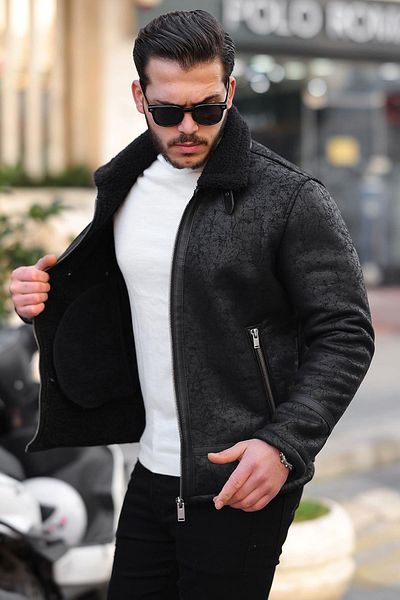 Delpino Ανδρικό Δερμάτινο Παλτό Suede - Γούνινο Μπουφάν