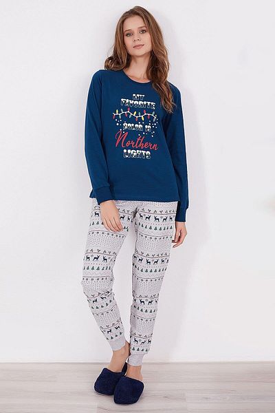 ROLY POLY 2917 My Favorite Color Is Northern Nights Navy Women's Long Sleeve Pajamas Suit