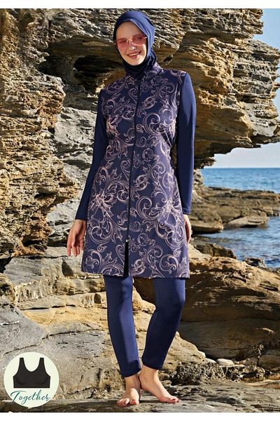 Ruko Maio 23111-3 Γυναικείο μαγιό Hijab - Floral print, Stand γιακάς, φερμουάρ, ελαστικό ύφασμα αλεξίπτωτου