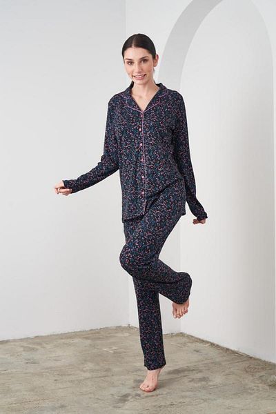 Pjs Pijama Pjs 24548 بدلة بيجامة نسائية منقوشة بأزرار