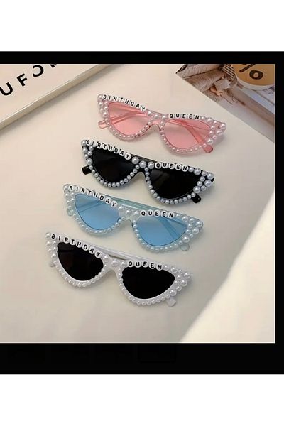 Store Birthday Queen Written Pearl Decorated Pink Party Glasses