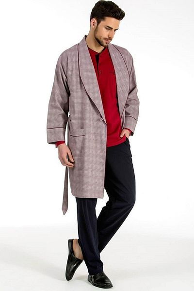 Pierre Cardin 5540 Groom's Dowry Burgundy Pijamas με σορτς & Robdöşambır Σετ 5 τεμαχίων