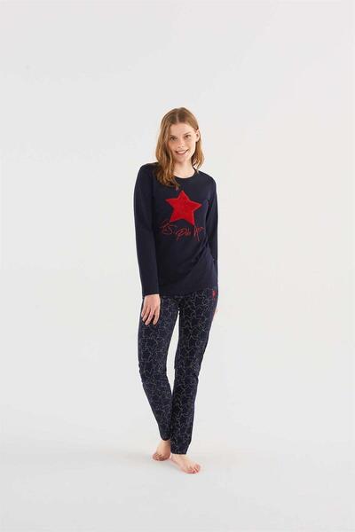 U.S. Polo Assn. U.s Polo Assn 16835 Kadın Yuvarlak Yaka Uzun Kollu Pijama Takımı