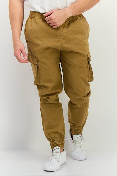 Civil Society Men Relax Fit Solid Stretchable Cargo Pants, Warm Brown