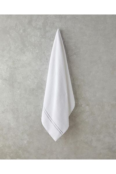 STOREMAX Mu-Artshop Home Chic Stripe Cotton Embroidered Bath Towel 90X150 cm White Tnca 871301