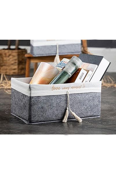 SİHİRLİ AYAKLAR Multipurpose Rectangular Felt Basket Organizer Box Inside Cabinet Organizer Box 31X22X16 cm