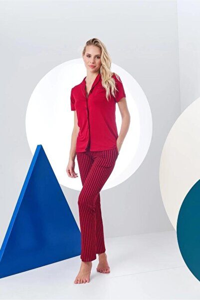 Pjs Pijama Pjs 24156 Жіночий піжамний комплект у смужку з ґудзиками