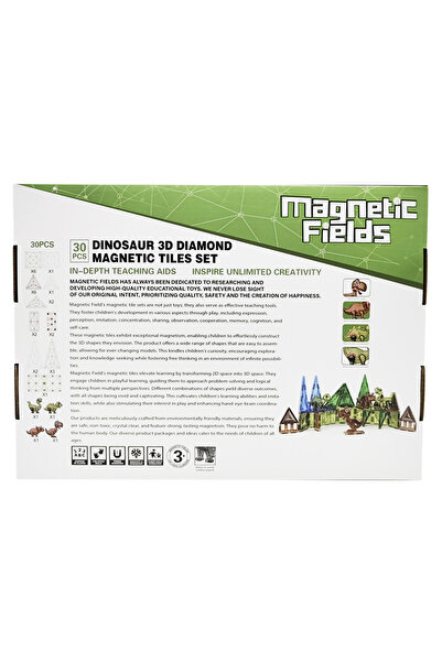 Magnetic Fields مجموعة بلاط مغناطيسية ماسية ثلاثية الأبعاد على شكل ديناصور - 30 قطعة
