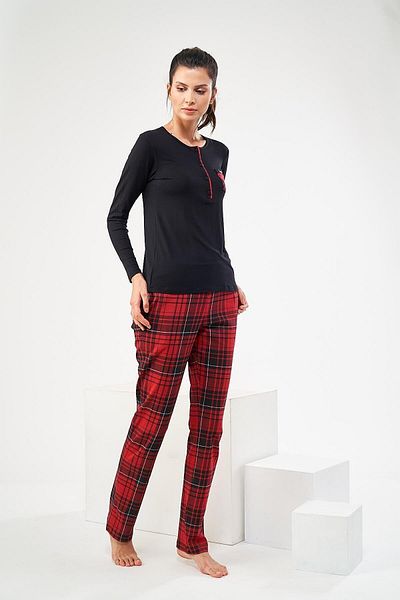Pjs Pijama Pjs 22434 Set de pijama în carouri pentru damă cu plăcuță
