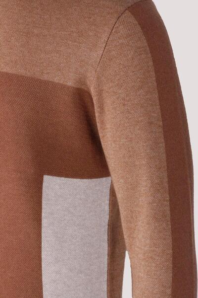 NCS Men's Knitwear Camel Crew Neck Patterned Slim Fit Cotton Sweater Jeans 3740