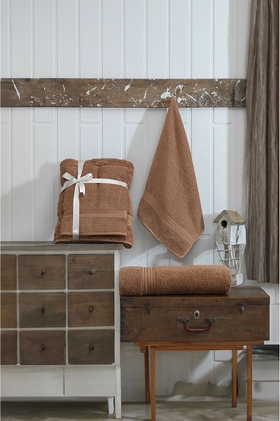 Eponj Home Σετ πετσετών μπάνιου 90x160cm και 50x90cm DS Brown 2 τεμαχίων