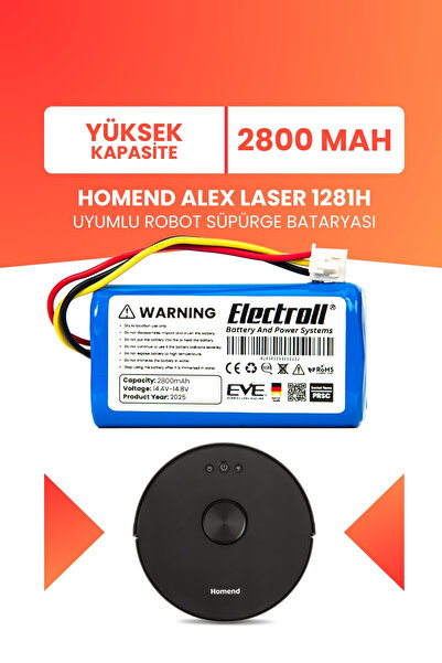 ELECTROLL Homend Alex Laser 1281h Uyumlu Batarya (YÜKSEK KAPASİTE) 2800mah Pi...