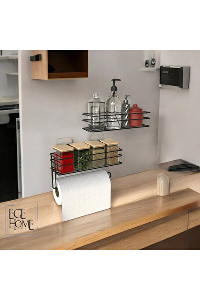 Home Yapışkanlı Baharatlık 2 li Metal Havlukuk Siyah Baharat Standı Mutfak Rafı