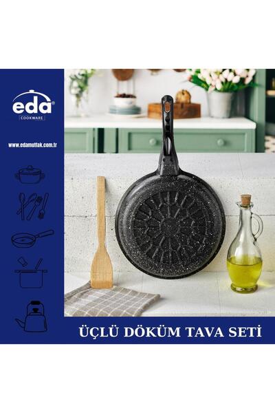 Eda Granit Döküm 3'lü Tava Seti Gri 20-24-28 Cm