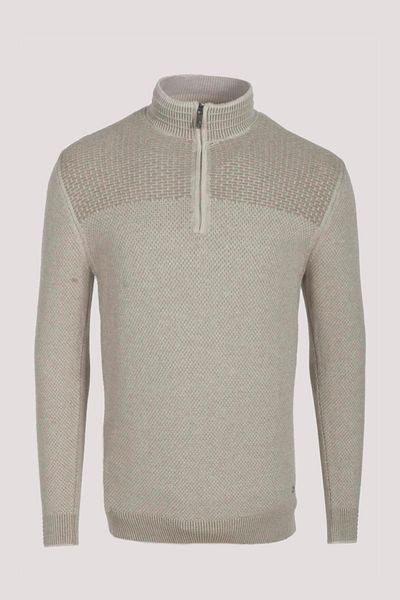 NCS ملابس تريكو رجالية نصف سحاب بيج Slim Fit منقوشة من القطن الجينز 3709