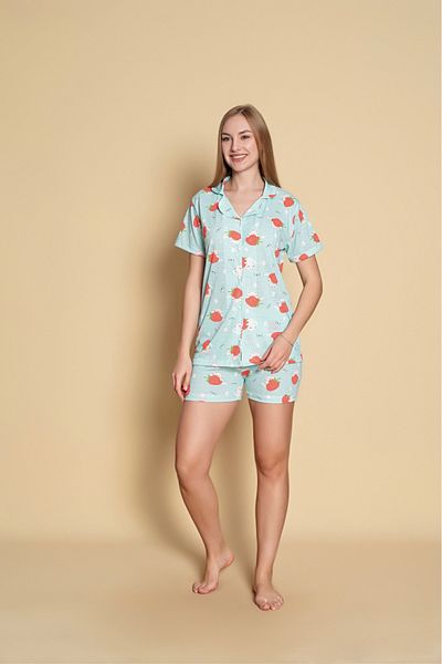 Yerli Women's Front Button Pajamas Set with Cat Pattern