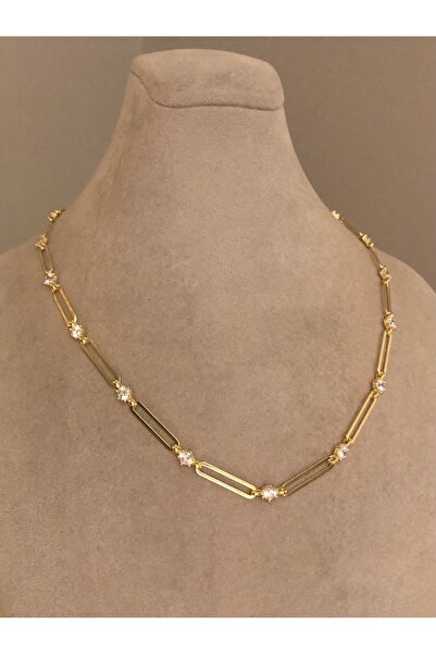 emy by emel luxury silver jewelry Altın Kaplama Taş Detaylı Ataç Zincir Kolye...