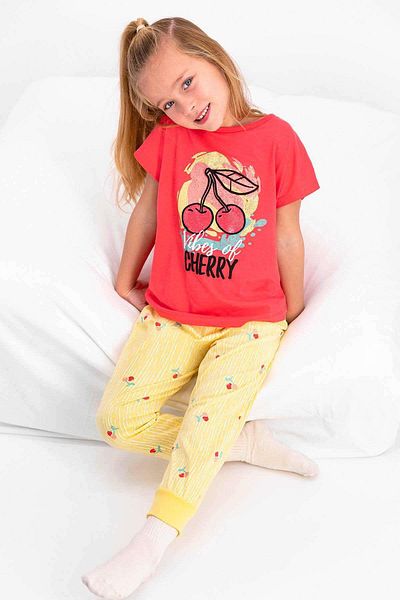 ROLY POLY 2410 Girl's Vibes Of Cherry Pomegranate Flower Short Sleeve Pajama Set