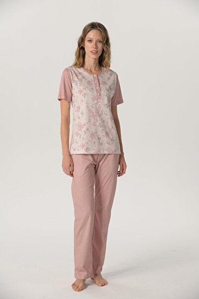 Pijadore 1206 Ženska pidžama sa kratkim rukavima i cvetnim uzorkom