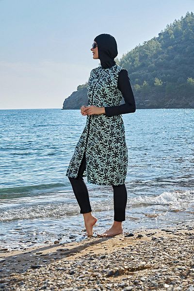 Ruko Maio 23118 Women's 0 Collar Zippered Parachute Fabric Long Length Full Hijab Swimsuit