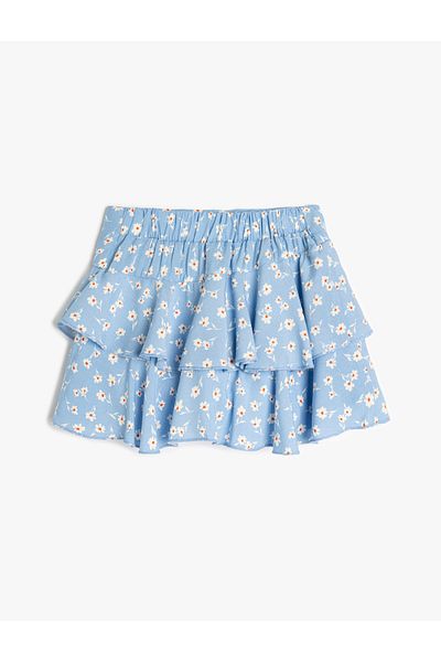 Koton Floral Patterned Fold Detailed Viscose Short Skirt