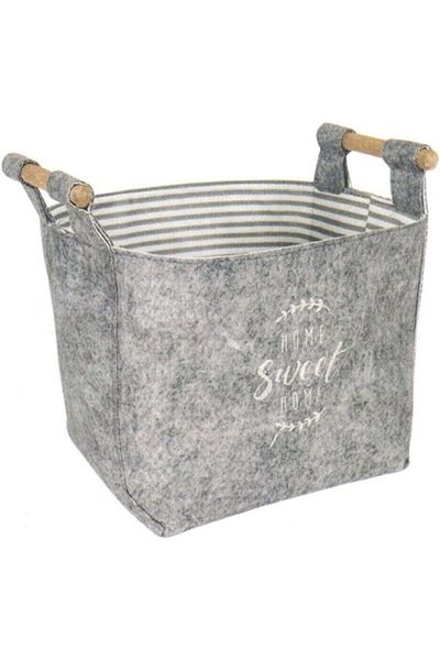 STOREMAX Sellbuystore Felt Wooden Handle Organizer Basket - Multi-Purpose Storage Organizer Box Mini Gray