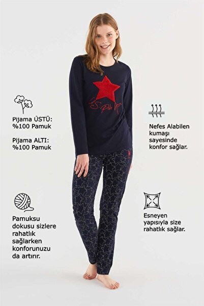 U.S. Polo Assn. U.s Polo Assn 16835 Kadın Yuvarlak Yaka Uzun Kollu Pijama Takımı