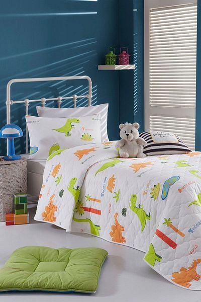 Eponj Home White Single Quilted Bedspread Set - Dinos